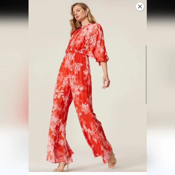 NWT PINKO Aquarius Tuta Jumpsuit  wide leg flutter sleeve pink sz 46 us 14 - Picture 2 of 11